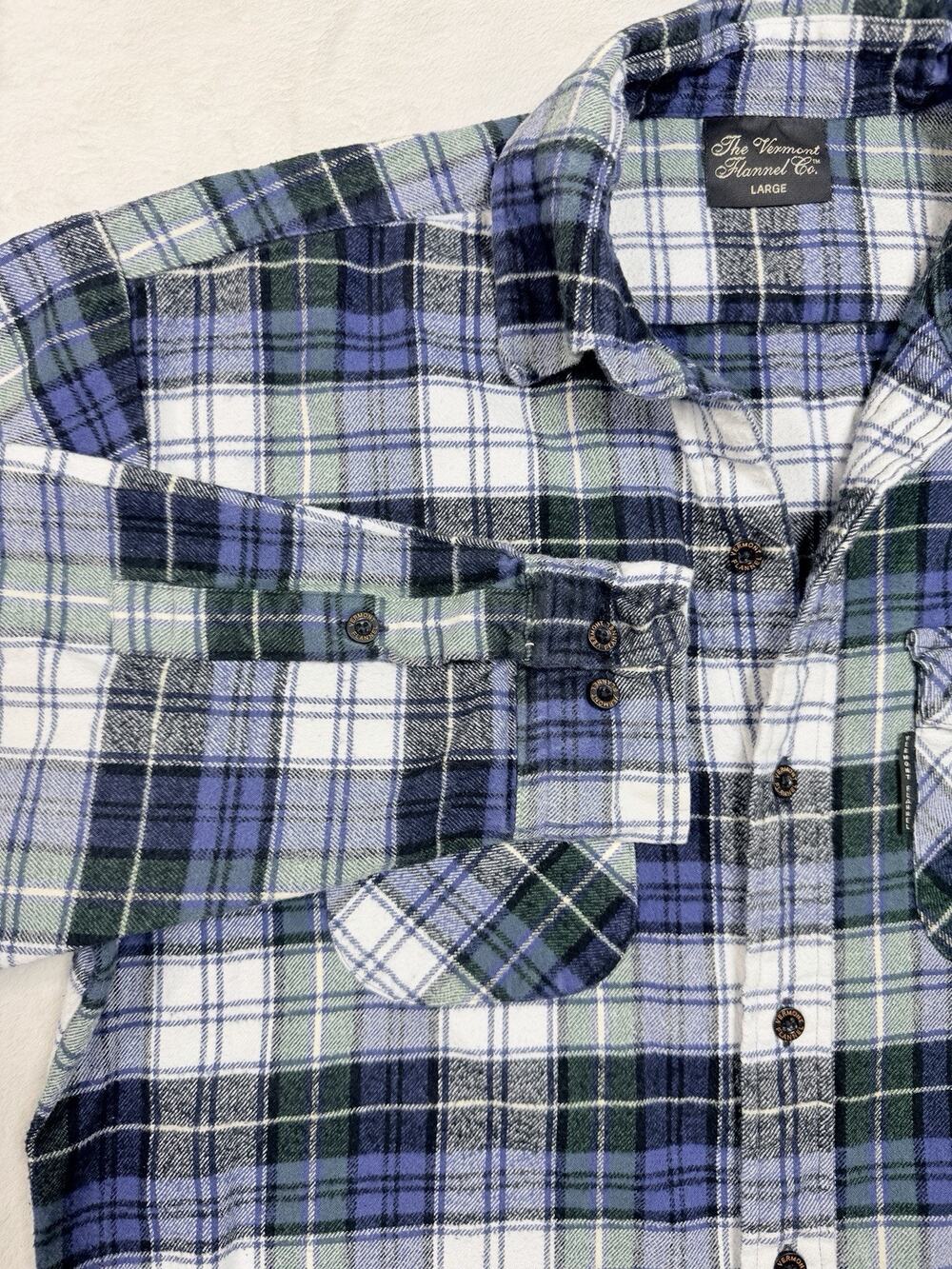 The Vermont Flannel Co Men Classic Flannel Shirt Plaid Cotton Blue Green Large